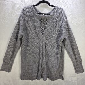 Maurices Heather Gray Lace-Up V-Neck Sweater Size XL